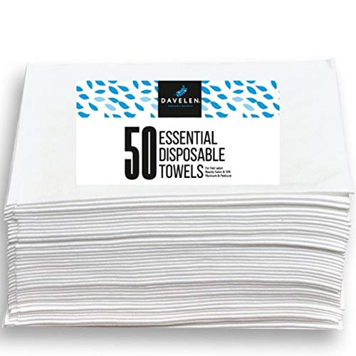 DAVELEN Essential Disposable Hair Towels for Women, 32 inch X 16 inches Each, Super Absorbent Quick Dry Hair for Drying Curly, Long & Thick Hair (White) (50)