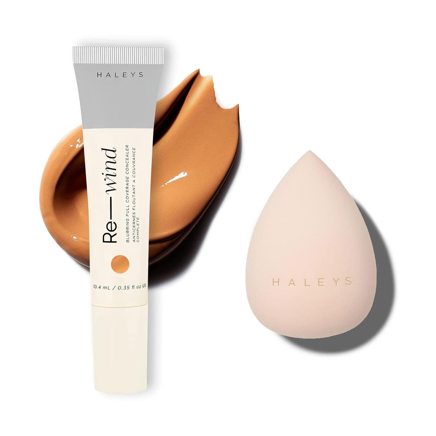 HALEYS Full-Coverage Concealer Set (Medium Dark-Cool): Re-wind Blurring Full Coverage Concealer, Brighten, Reduce dark circles and fine lines, Longwear, Lightweight, Re-mix Makeup Sponge, Smooths