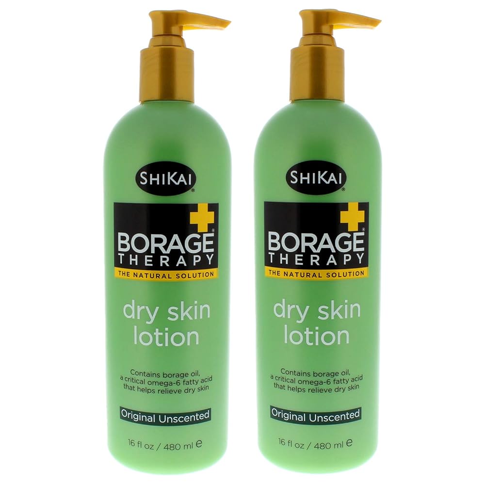 ShiKai Borage Therapy Dry Skin Lotion Moisturizer (16oz, Pack of 2) Unscented Skincare | Hydrating Lotion for Dry Hands & Body | with Oatmeal, Shea