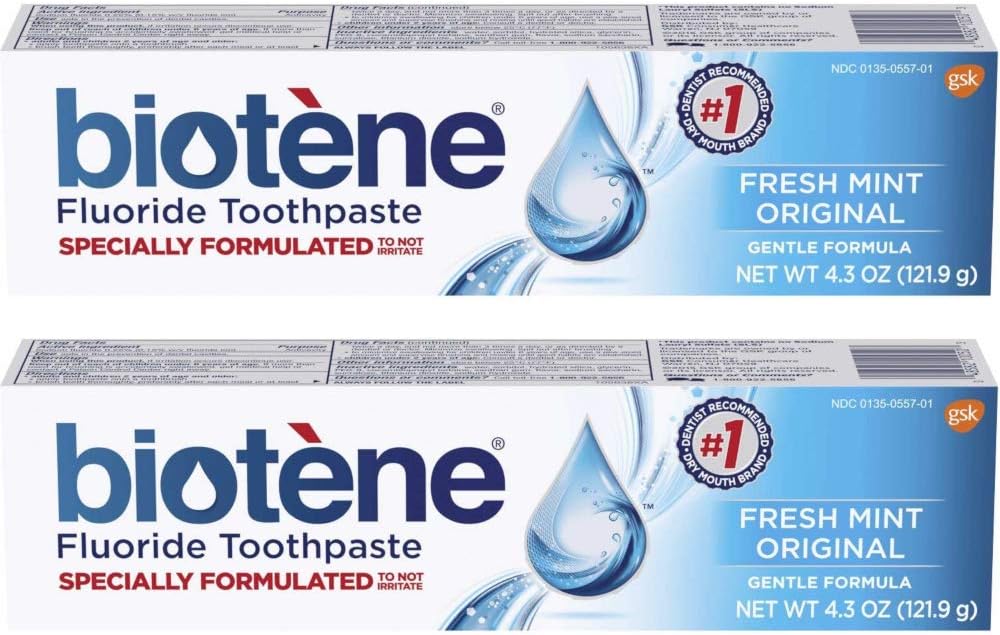 Biotene Fresh Mint Original Gentle Formula Fluoride Toothpaste, 4.3 Ounces Each (Value Pack Of 2)