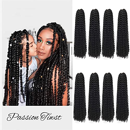 8 Packs Passion Twist Hair 18 Inch Water Wave Crochet Hair for Black Women Long Bohemian Crochet Braids Passion Twist Crochet Braiding Hair Extensions (18 Inch, 1B)