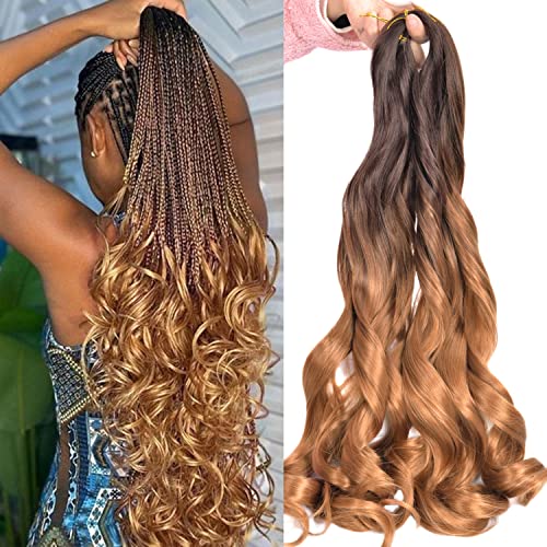 Luoyudu French Curly Braiding Hair,24 Inch #T4/30 Loose Wavy 8 Pack Bouncy French Curl Braiding Hair Extensions 75g/Pack Synthetic Crochet Hair Extensions (T4/30)