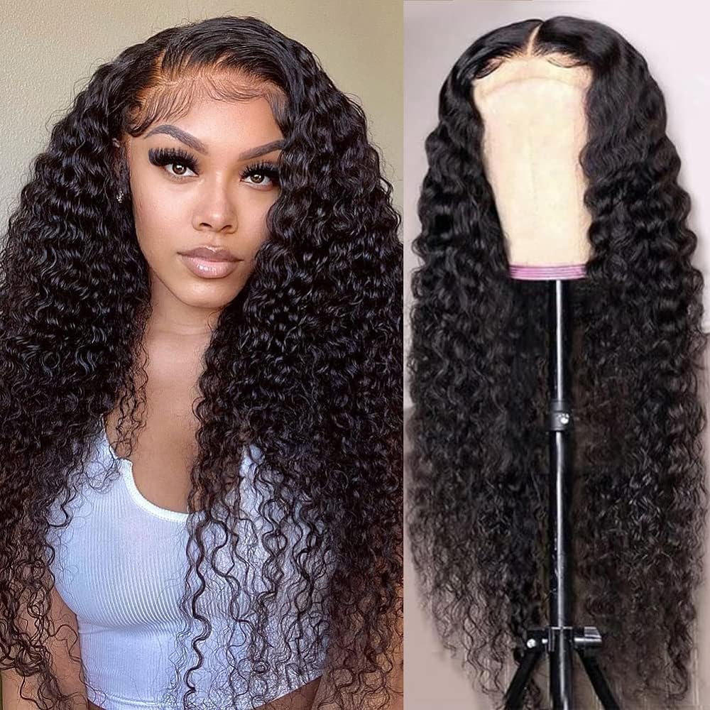SOSATISFY Deep Wave Lace Front Wigs Human Hair 4x4 HD Transparent Lace Closure Wigs for Women Glueless 180% High Density Human Hair Wigs Pre Plucked with Baby Hair (20 inch)