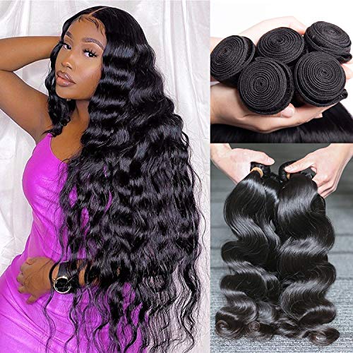 Body Wave Bundles Human Hair 4 Bundles (20 18 16 14 inches) 10A Brazilian Virgin Body Wave 100% Unprocessed Human Hair Wavy Extensions Natural Color by Aelinsi