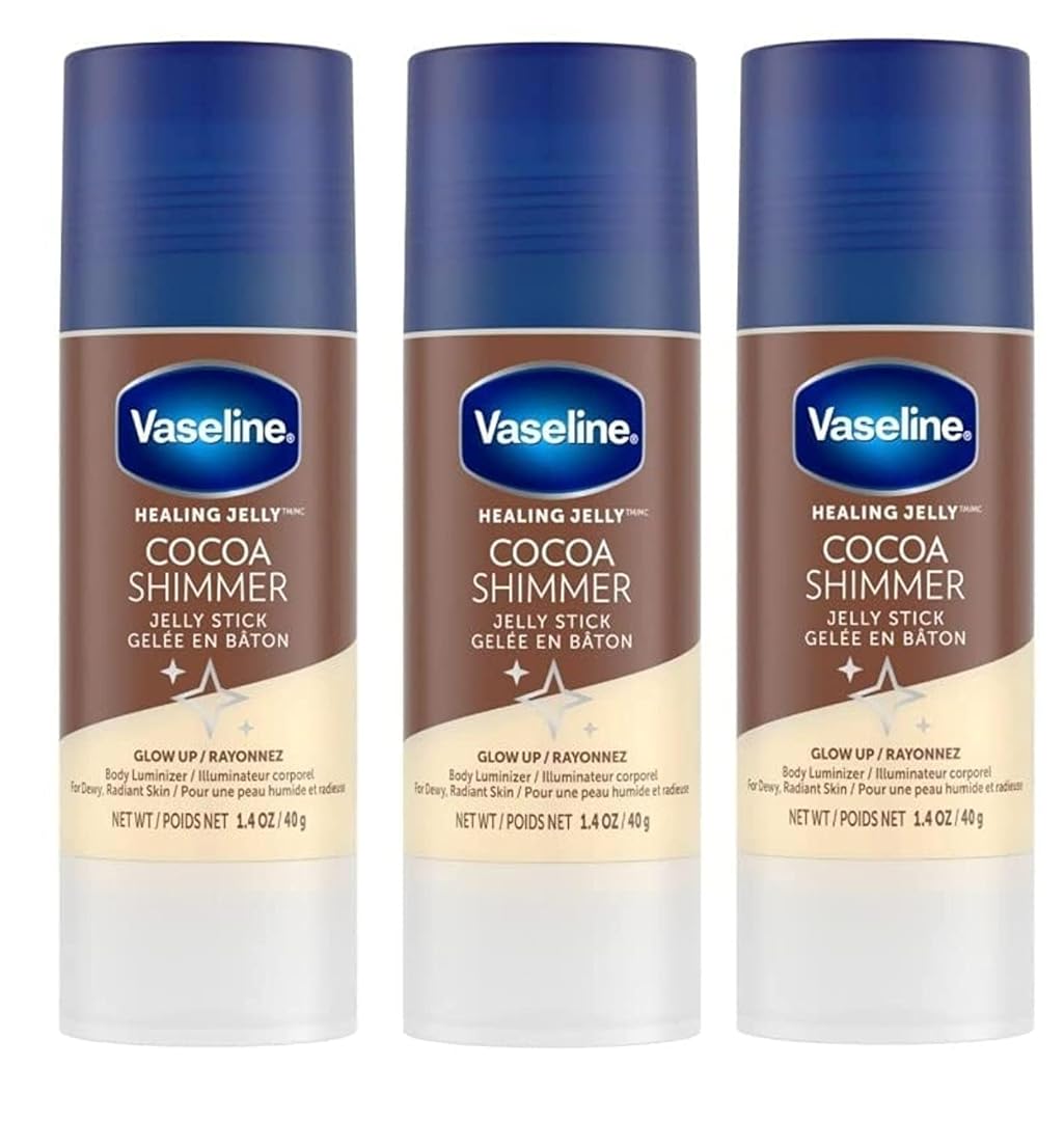 Unilever Vaseline Cocoa Shimmer Jelly Stick GLOW UP Body Luminizer For Dewy Radiant Skin 1.4 oz - 3 Count