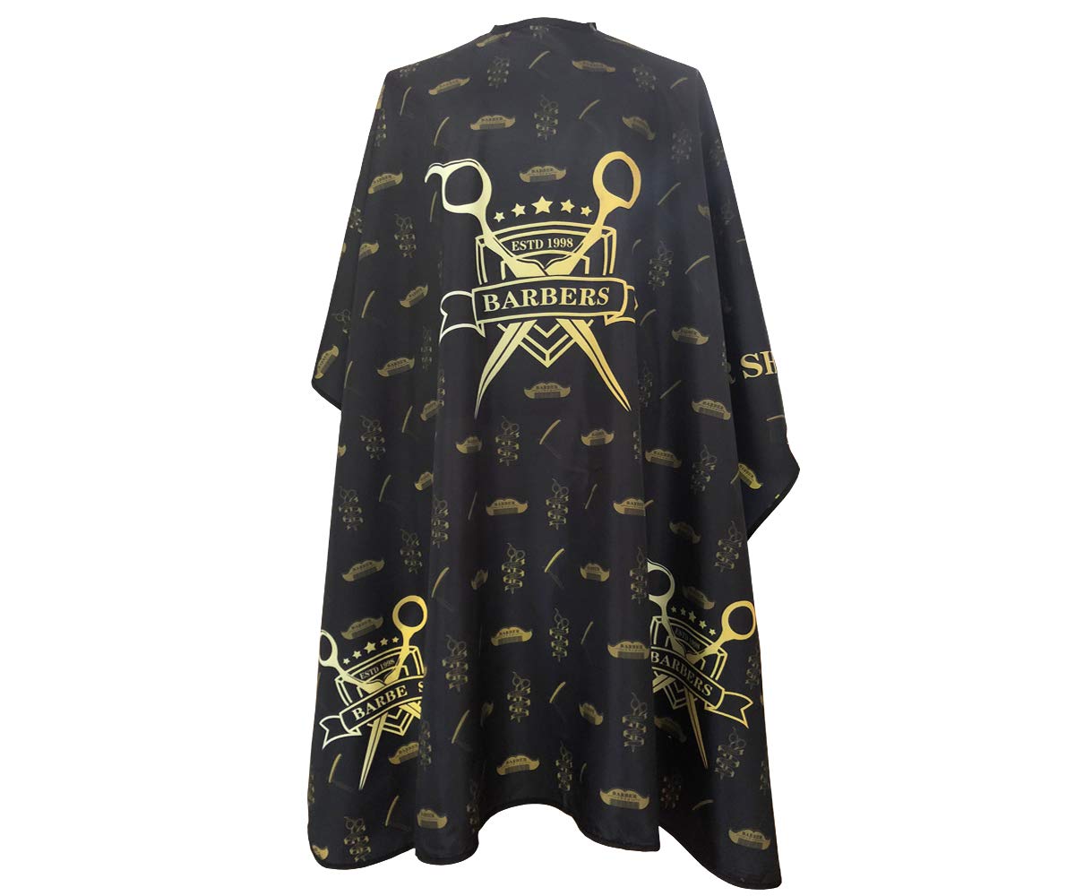 Barber Capes for Men, Hair Cutting Cape with Metal Snap Closure, Professional Salon Cape, Large Waterproof Hairdressing Cape for Hairstylist- 63”× 56” (Black & Gold)