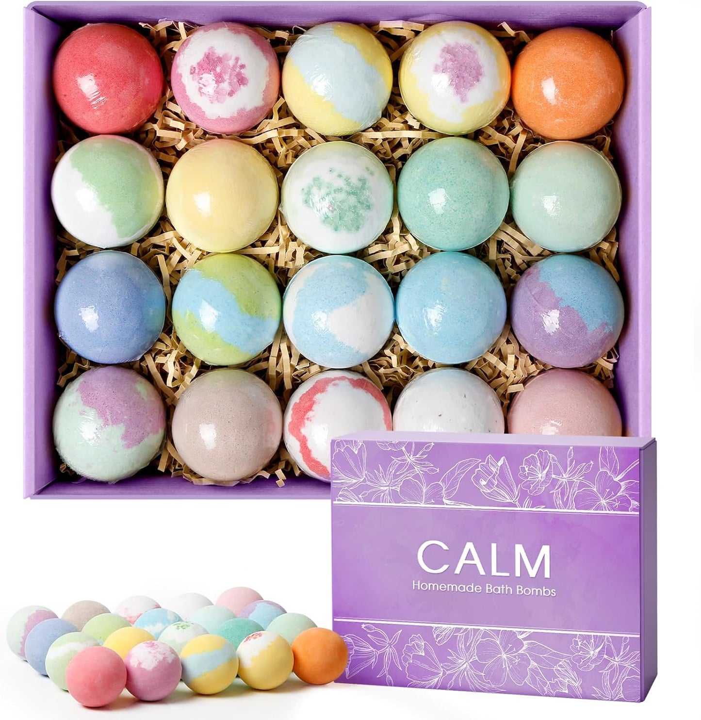 CalmNFiz Bath Bombs for Women Gift Set 20pcs Natural Wonderful Fizz Effect for Bubble & Spa Amazing Gift for Her/Him, Wife, Girlfriend, Mother