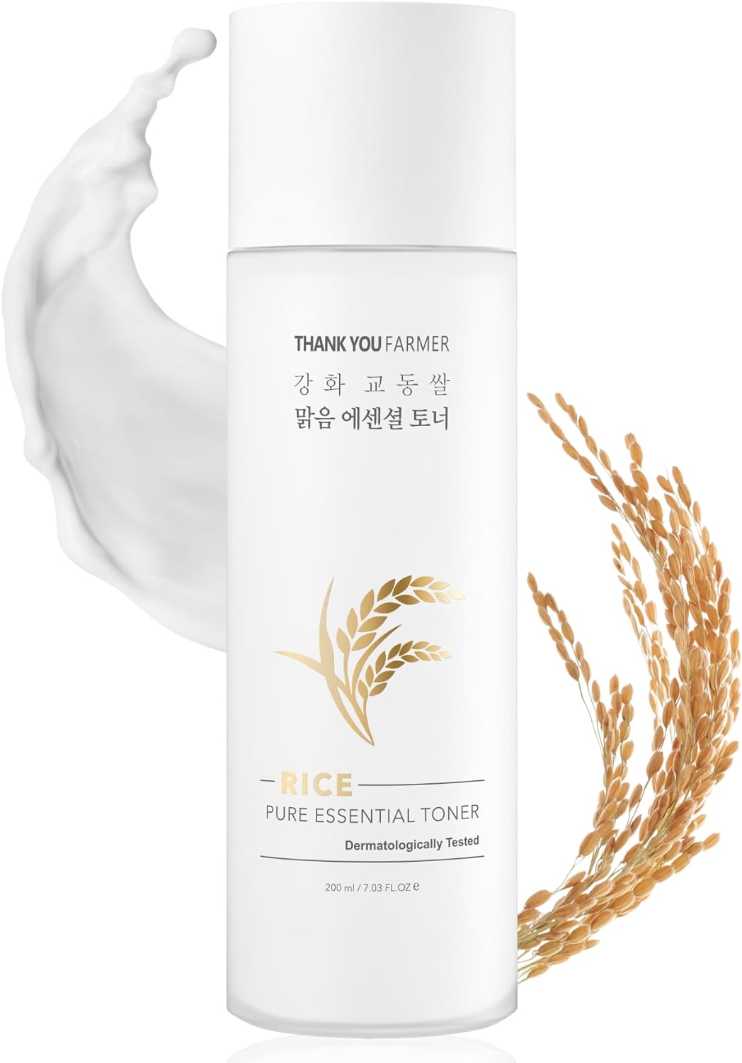 THANKYOU FARMER Rice Pure Essential Toner, Hydrating Milky Toner, Glowing, Non-Greasy, 100,000ppm Korean Rice Extract, Niacinamide, Dermatologist Tested, Fragrance-Free, Alcohol-Free 7.03 Fl oz