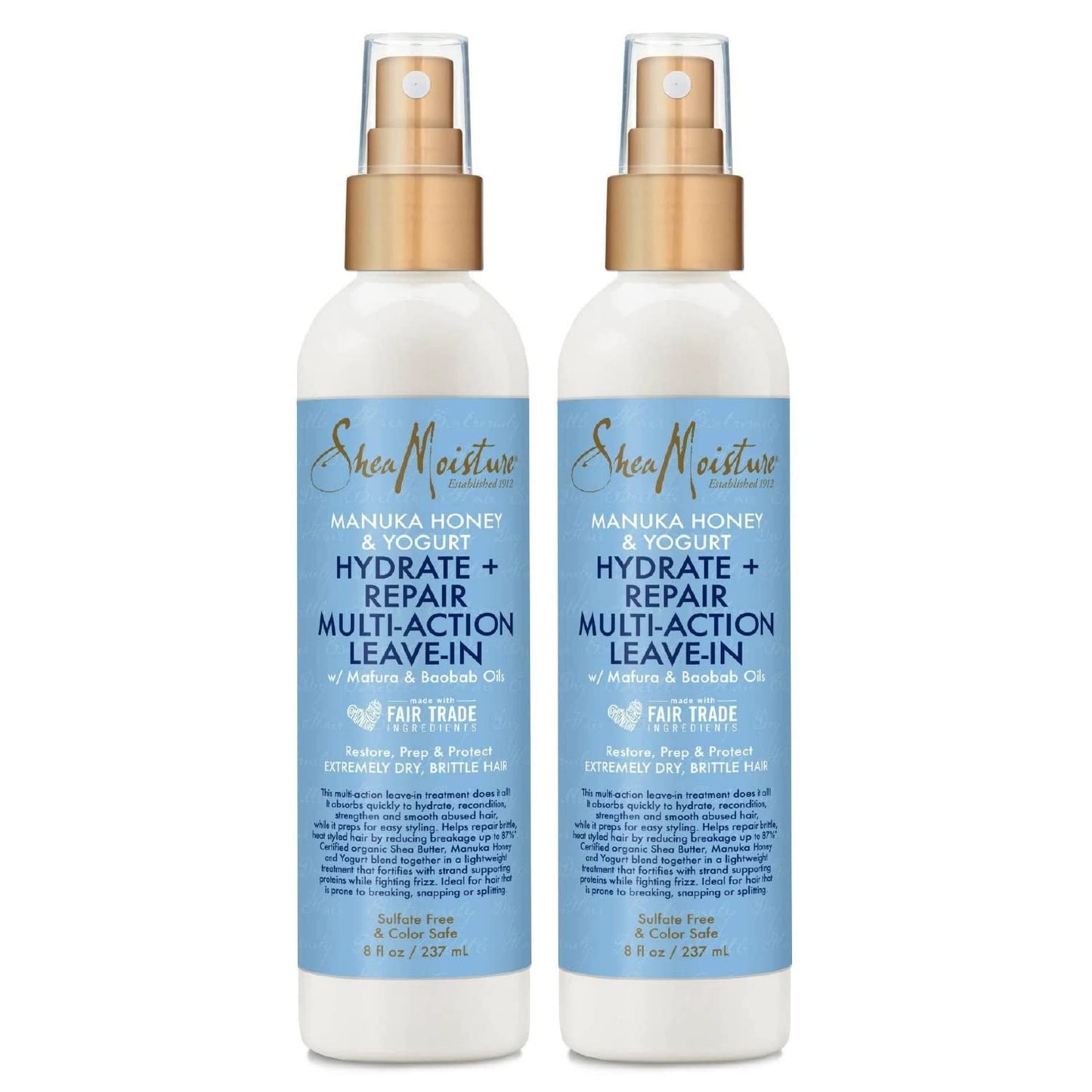SheaMoisture Manuka Honey & Yogurt Multi-Action Leave-In Conditioner Treatment - Hydrate + Repair, Shea Moisture Curly Hair Products, 8 Oz Ea (Pack of 2)