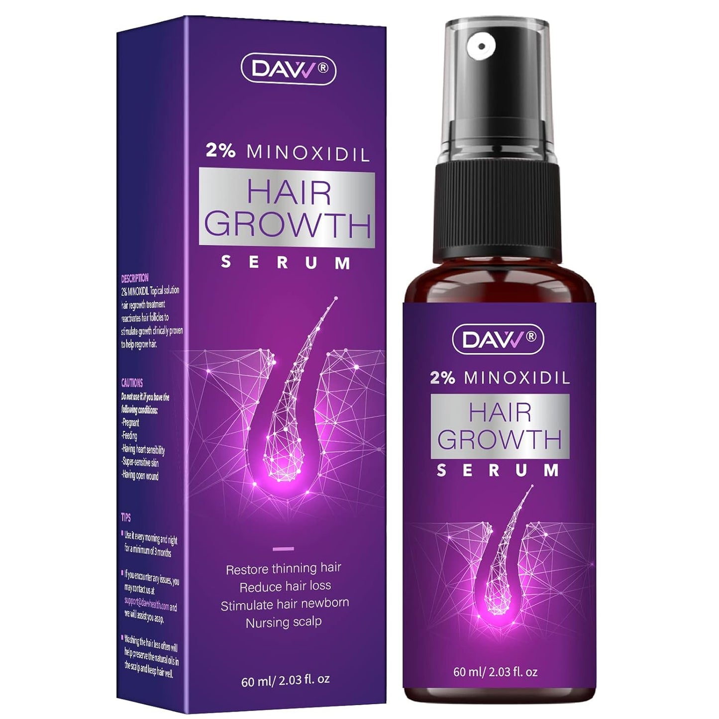 Minoxidil for Women Hair Growth Serum - 2% Minoxidil & Biotin for Stronger Thicker Longer Fuller Hair, Stop Thinning and Hair Loss, Hair Regrowth Treatment for Women, Women's Hair Growth Spray