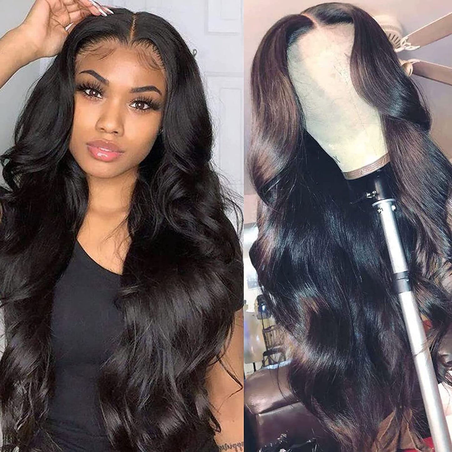 Douyin Body Wave Lace Front Wigs Human Hair Pre Plucked 180% Density 13x4 HD Lace Front Wigs For Women Human Hair Wigs Glueless Transparent Frontal Wig Natural Black Color (24 Inch)