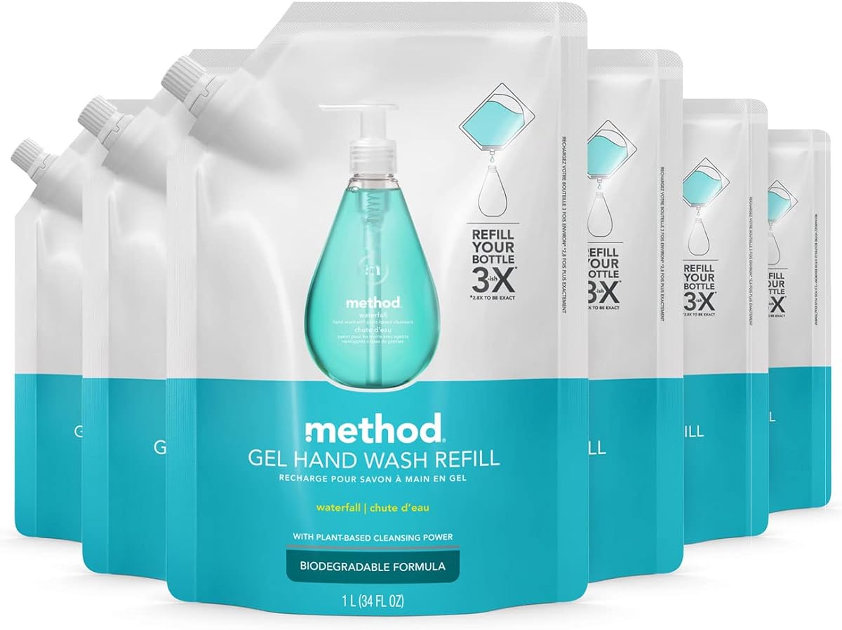 Method Gel Hand Soap Refill, Waterfall, Biodegradable Formula, 34 fl oz (Pack of 6)