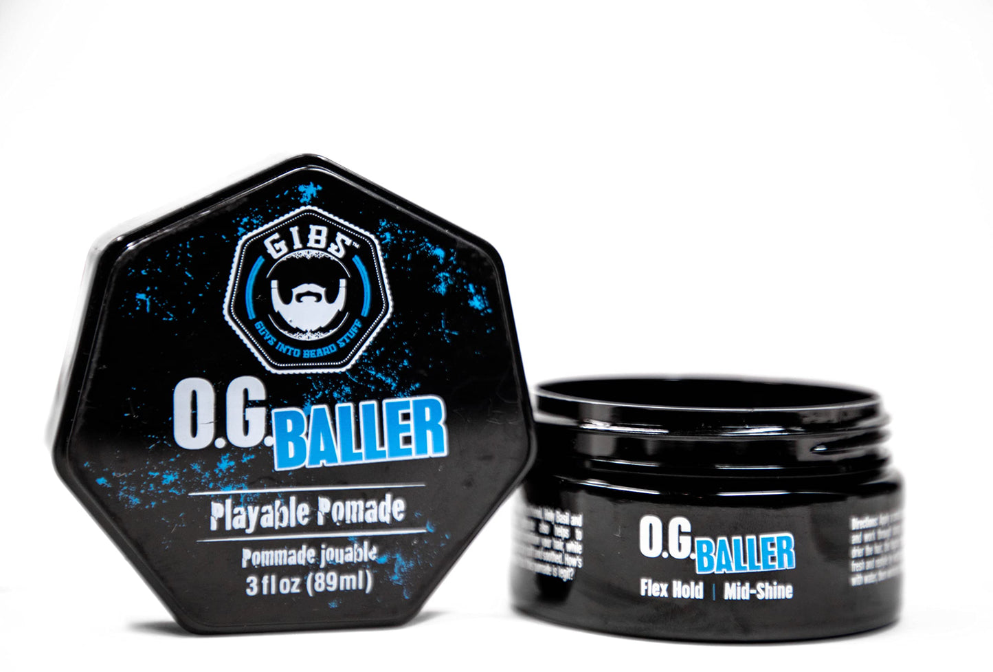 GIBS Grooming OG Baller Pomade- Flex Hold Medium Shine- With Holy Basil Oil, & Panthenol For Men, 3 oz