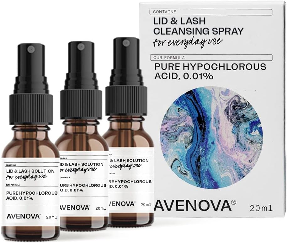Avenova Eyelid and Eyelash Cleanser Spray 3 Pack Ð Gentle Everyday Hypochlorous Acid Lid and Lash Cleansing Spray for Clearer and Healthier Eyes, FDA Cleared Formula, 60mL (2.04oz)