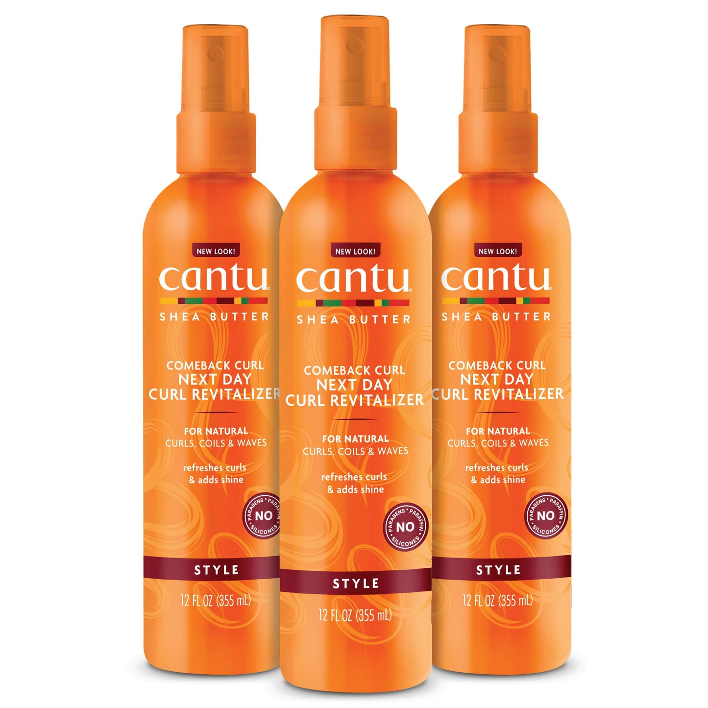 Cantu Comeback Curl Next Day Curl Revitalizer for Natural Hair with Pure Shea Butter, 12 fl oz (Pack of 3) (Packaging May Vary)