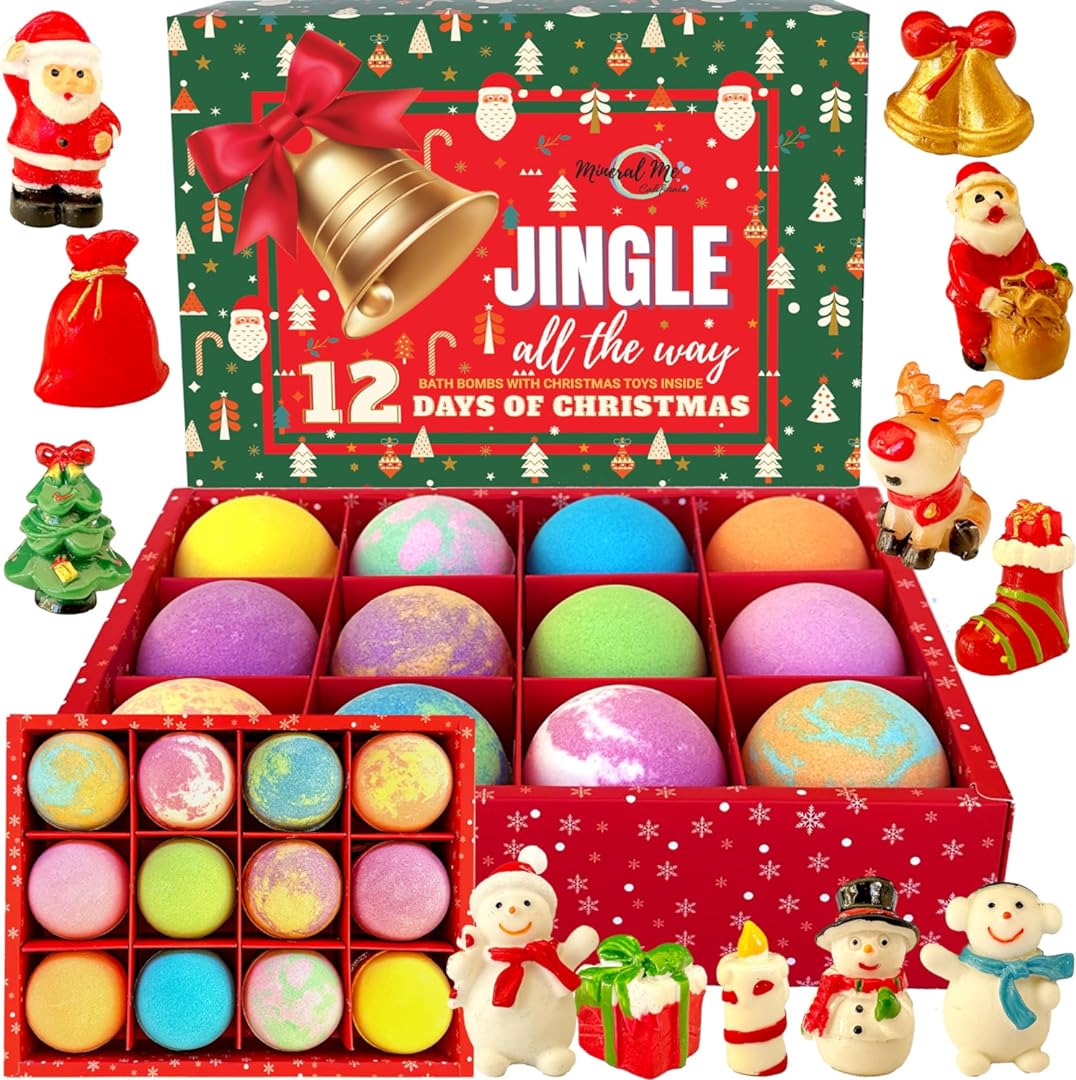 Christmas Bath Bombs for Kids with Surprise Toys Inside - Kids Advent Calendar Bathbombs - 12 Pack Organic Bath Bombs Gift Set, Moisturizing Bubble Bath Fizzies, Christmas Gifts for Kids, Boys, Girls