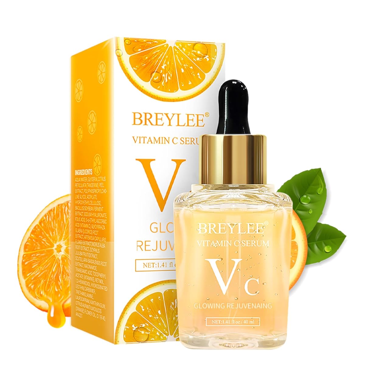 BREYLEE Vitamin C Serum for Face & Eye (1.4 oz) for Brightening Skin,Dark Spot Remover,Reduce Wrinkle,Anti Aging ,Moisturizer with Hyaluronic Acid,Vitamin E,Retinol,Nicotinamide