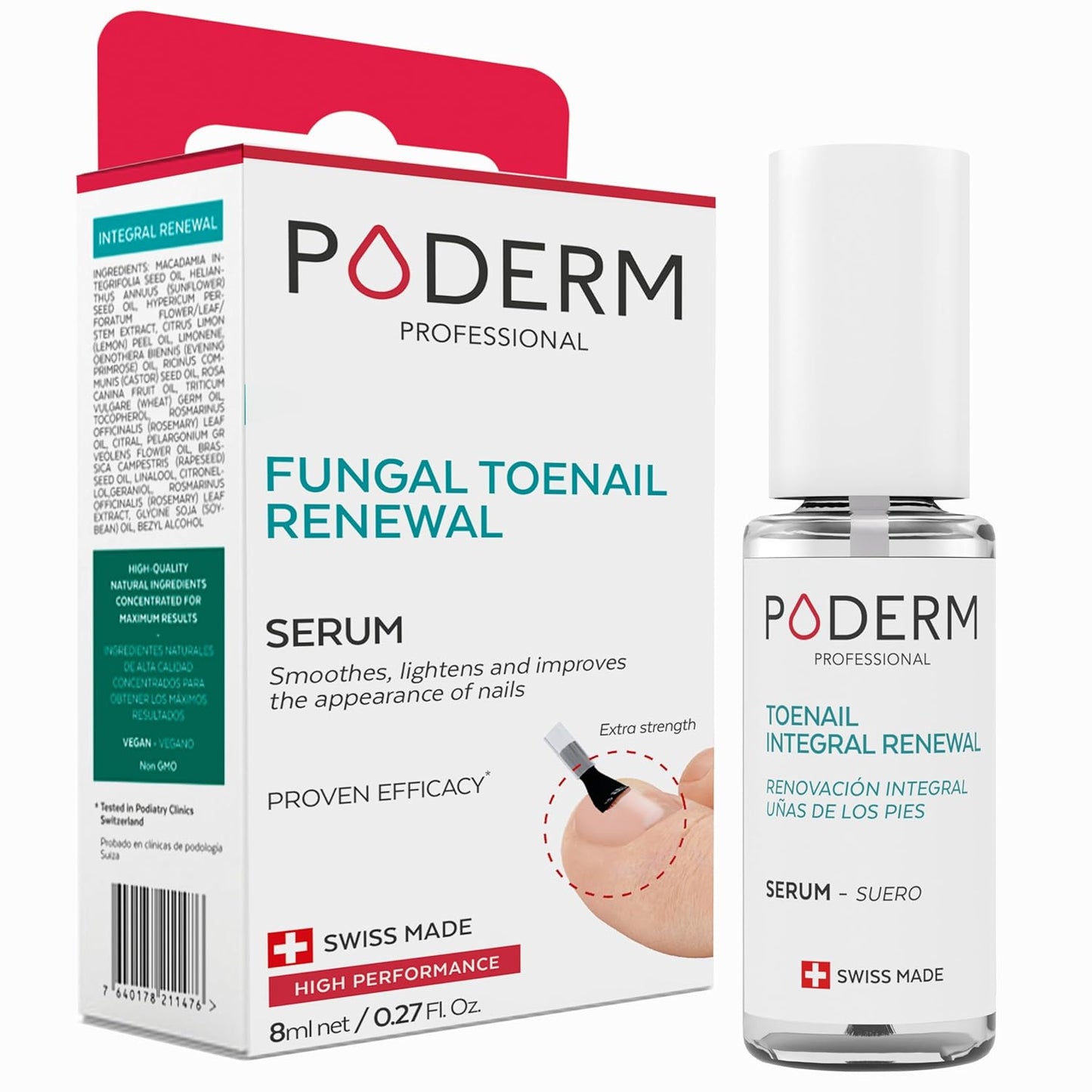 PODERM Ð 2 in 1 TOENAIL INTEGRAL RENEWAL Ð Restores Appearance of Discolored/Damaged Nails Ð Toe and Fingernail Repair Ð 100% Natural Ingredients and Vegan Ð Quick & Easy Ð Swiss Made
