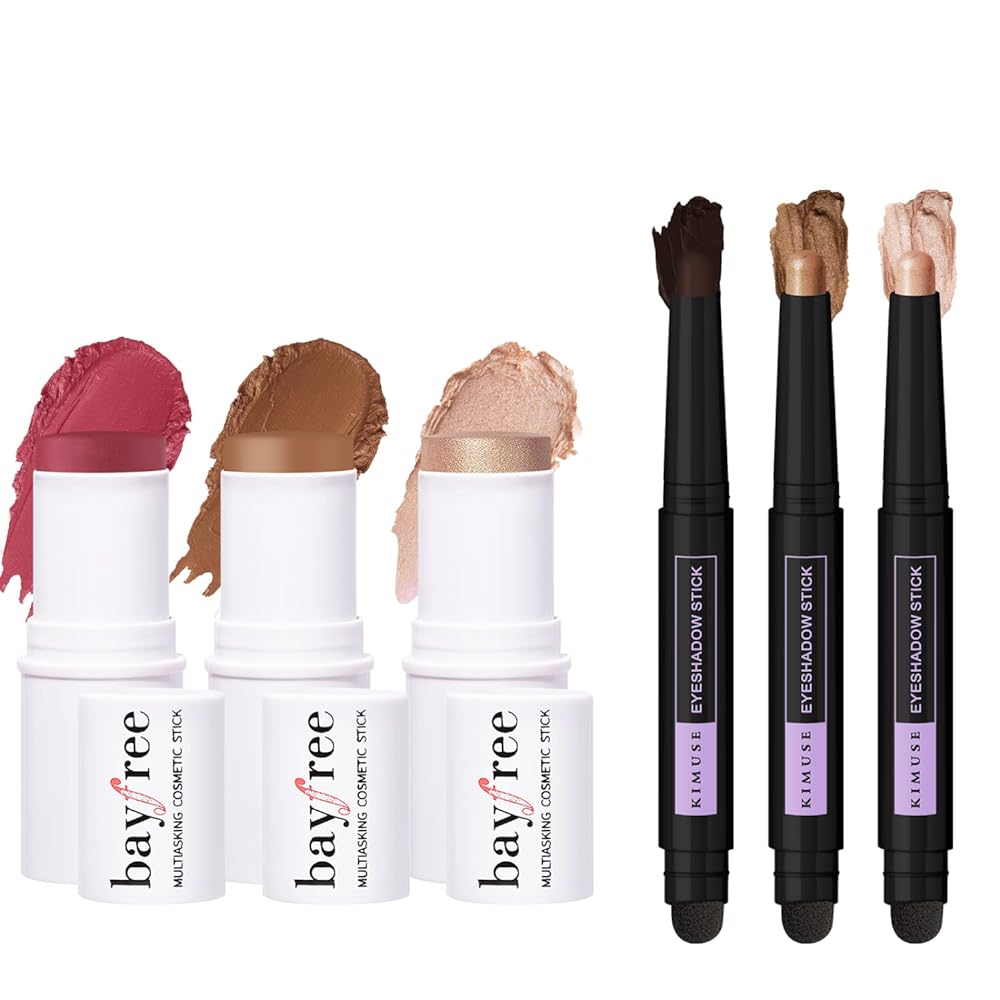 KIMUSE Multi Stick Trio Face Makeup & 3PCS Cream Shimmer Eyeshadow Stick Set