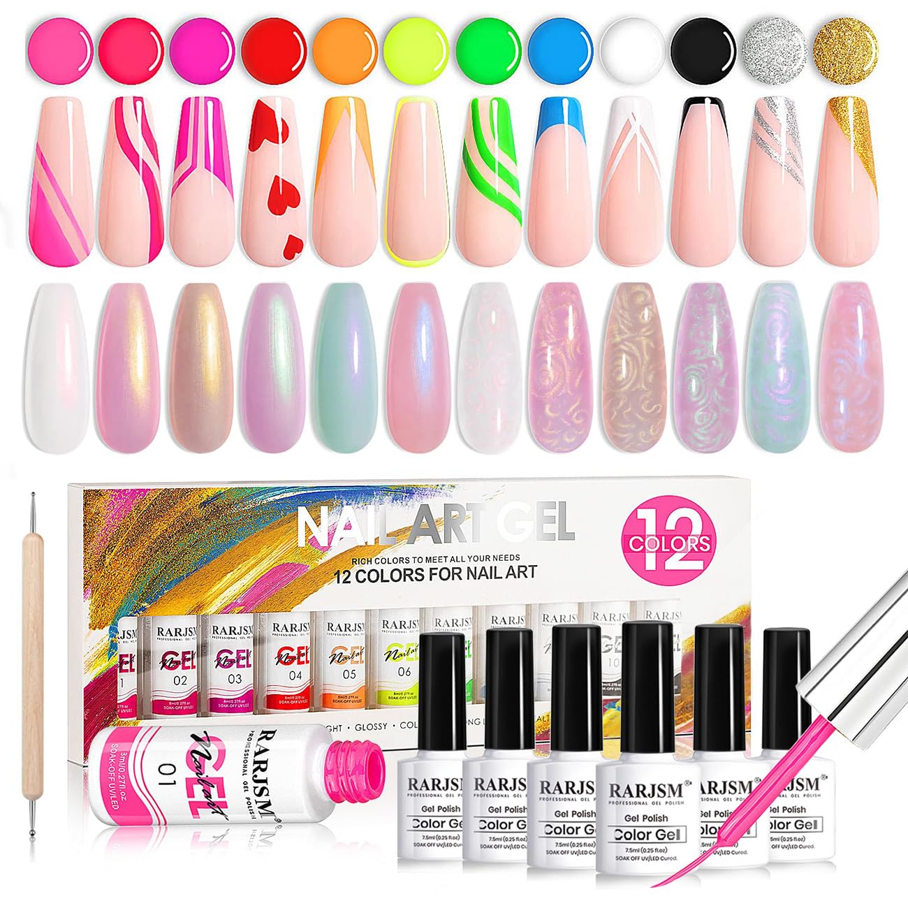 RARJSM Painted Nail Polish Set 12 Colors with Shell Glitter Pearlescent Elf Pearl Gel Nail Polish 6 Colors