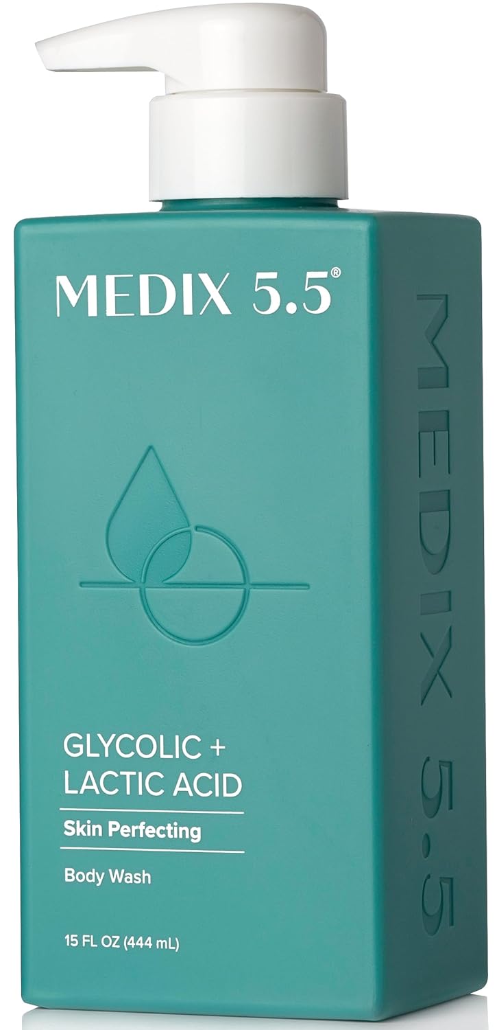 MEDIX 5.5 Body Scrub Skin Care Glycolic Acid Exfoliating Body Cleanser KP Bump Eraser | AHA + Lactic Acid Anti Aging All Skin Type Wash | Keratosis Pilaris & Acne | Foaming Body & Face Wash, 15 Fl Oz