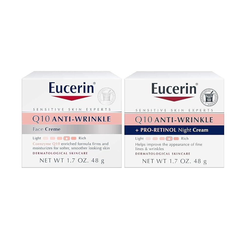 Eucerin Q10 Anti Wrinkle Face Cream Bundle, Day Cream and Night Cream For Face, 1.7 Ounce (Pack of 2)