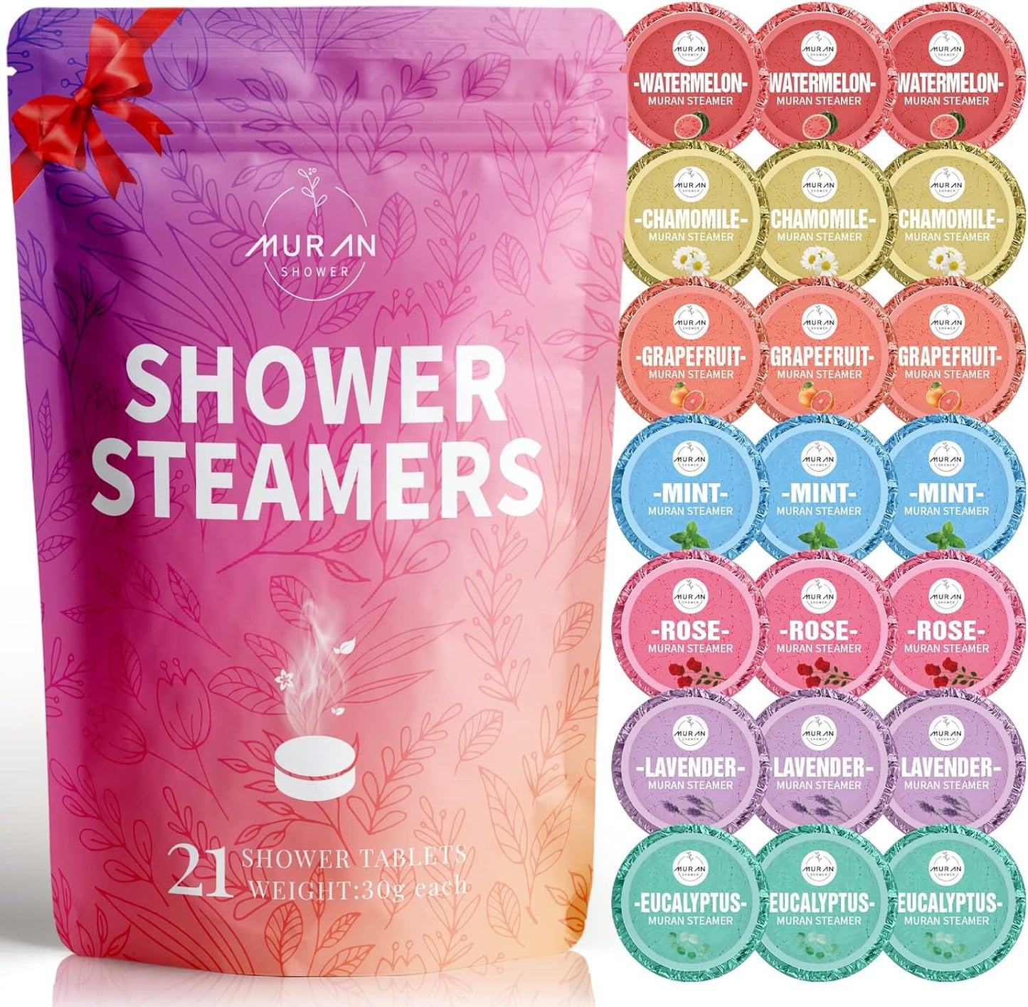 Shower Steamers Aromatherapy 21-Pack Shower Bombs Gifts for Mom, Organic with Eucalyptus Rose Lavender Mint Wrapefruit Chamomile Watermelon Essential Oil, Birthday Gifts for Women or Men