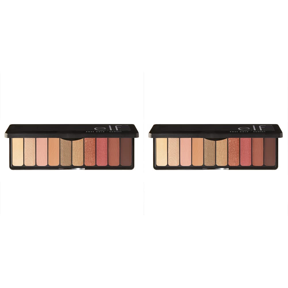 e.l.f. Cosmetics Rose Gold Eyeshadow Palette, Shimmer & Matte Finishes, Multidimensional Looks, Define & Highlight Eyes, 10 Pan Palette, Sunset (Pack of 2)