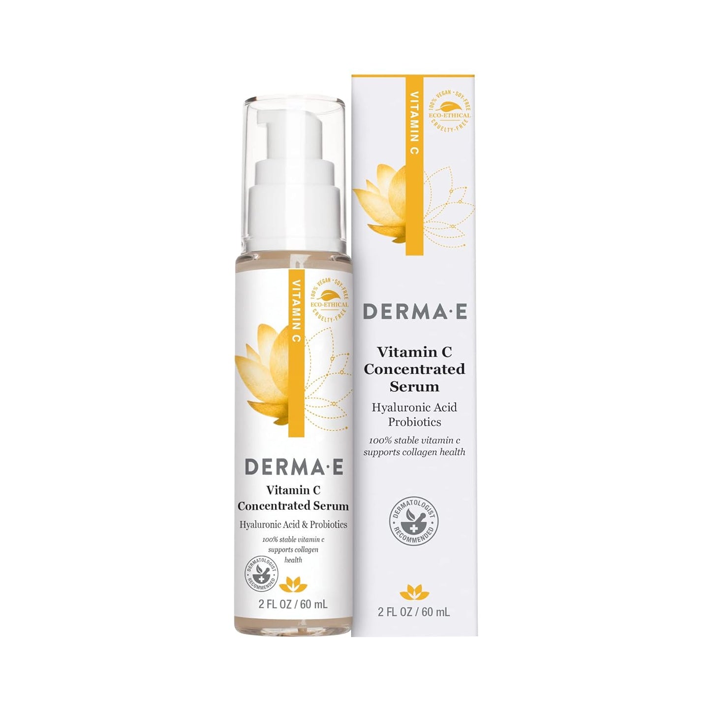 DERMA E Vitamin C Concentrated Serum with Hyaluronic Acid Ð All Natural, Antioxidant-Rich Concentrated Facial Serum Ð Firming and Brightening Skin Serum, 2oz