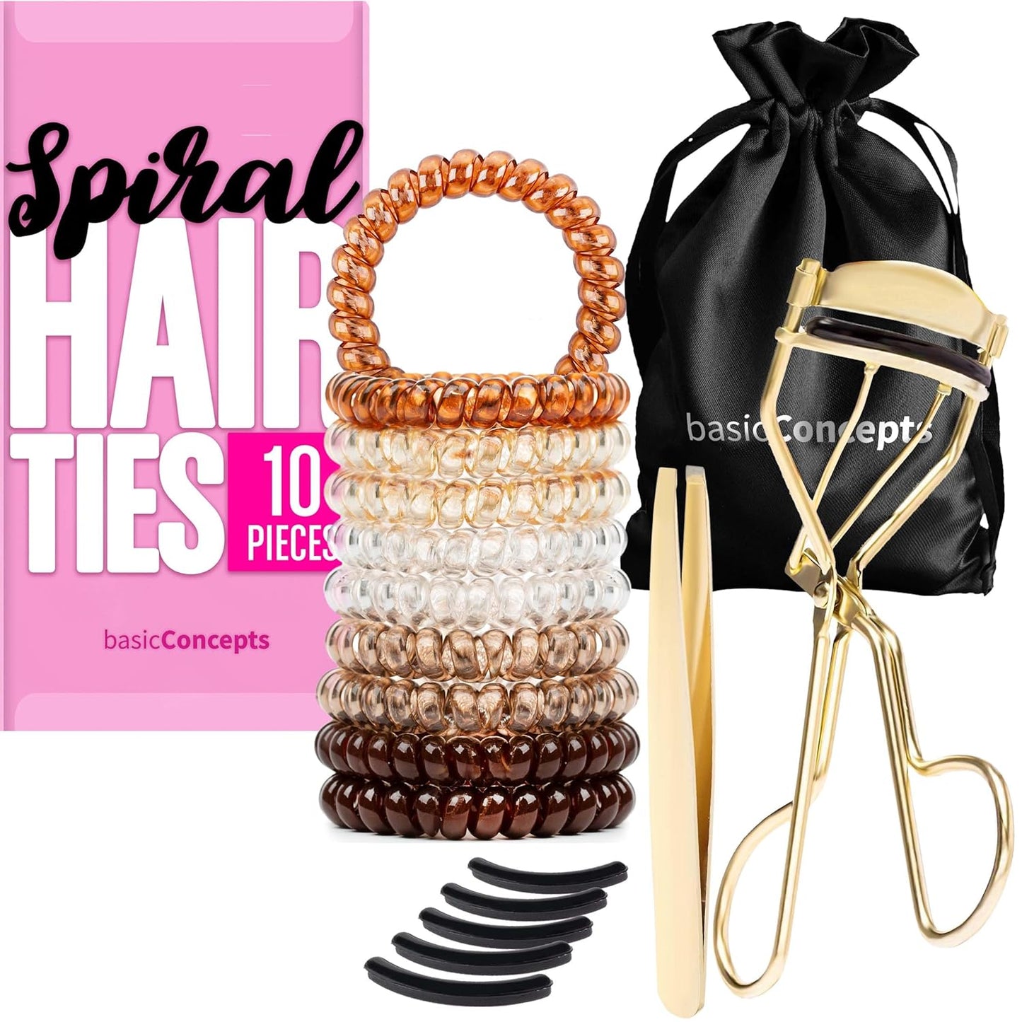 Gold Eyelash Curler and Spiral Hair Tie Bundle