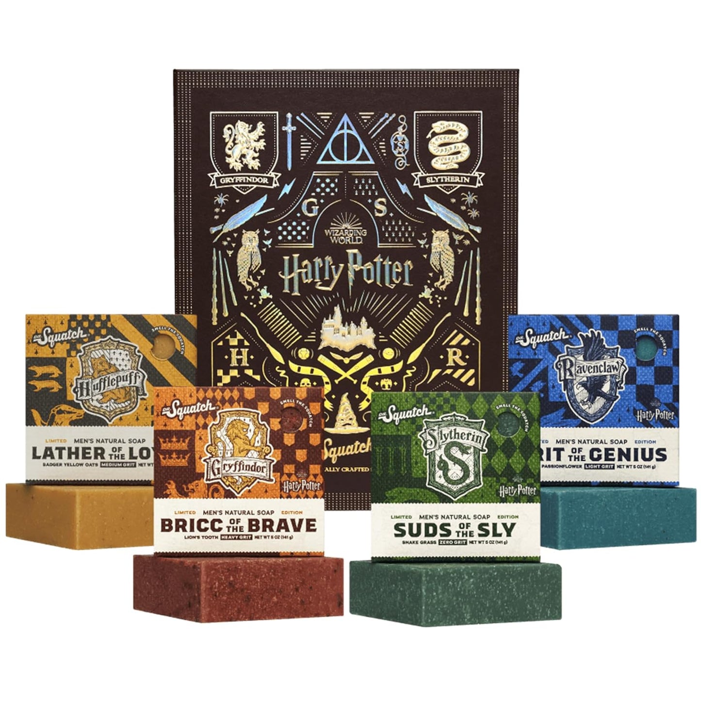 Dr. Squatch Soap Harry Potter Collection with Collector's Box - Men's Natural Bar Soap - 4 Bar Soap Bundle and Collector's Box - Soap inspired Gryffindor, Slytherin, Ravenclaw, and Hufflepuff