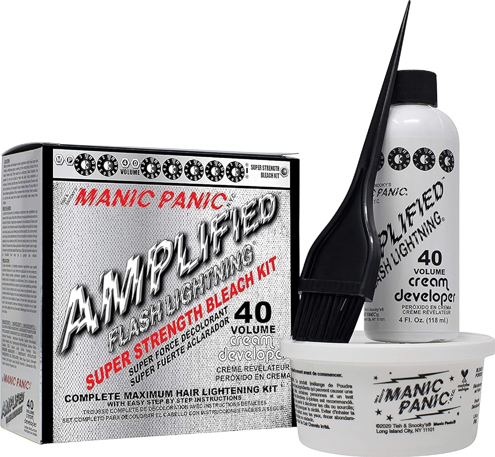 MANIC PANIC Flash Lightning Hair Bleach Kit - 40 Volume Developer + Bleach Powder Hair Lightener For Dark Hair + Lifting up to Seven Levels - Vegan And Cruelty Free