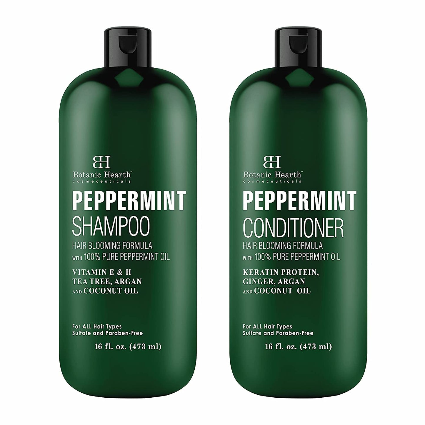 BOTANIC HEARTH Peppermint Oil Shampoo and Conditioner Set - Hair Blooming Formula with Keratin - Fights Hair Loss & Thinning, Promotes Hair Growth-Sulfate Free for Men and Women - 16 fl oz x 2