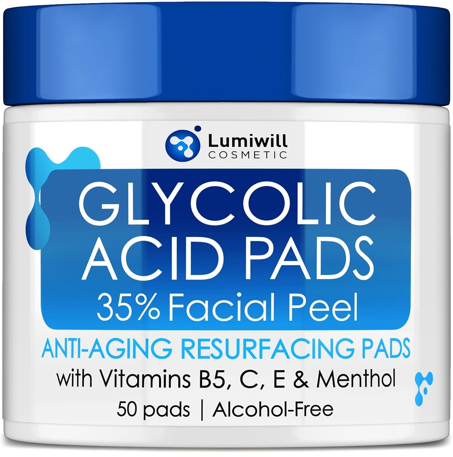 Glycolic Acid Pads 35% - Peel Pads with Natural Glycolic Acid, Vitamin B5, C, E - Works for Dark Spots, Acne, Breakouts and Reduces Fine Lines & Wrinkles - Anti-Aging Glycolic Facial Peel Treatment