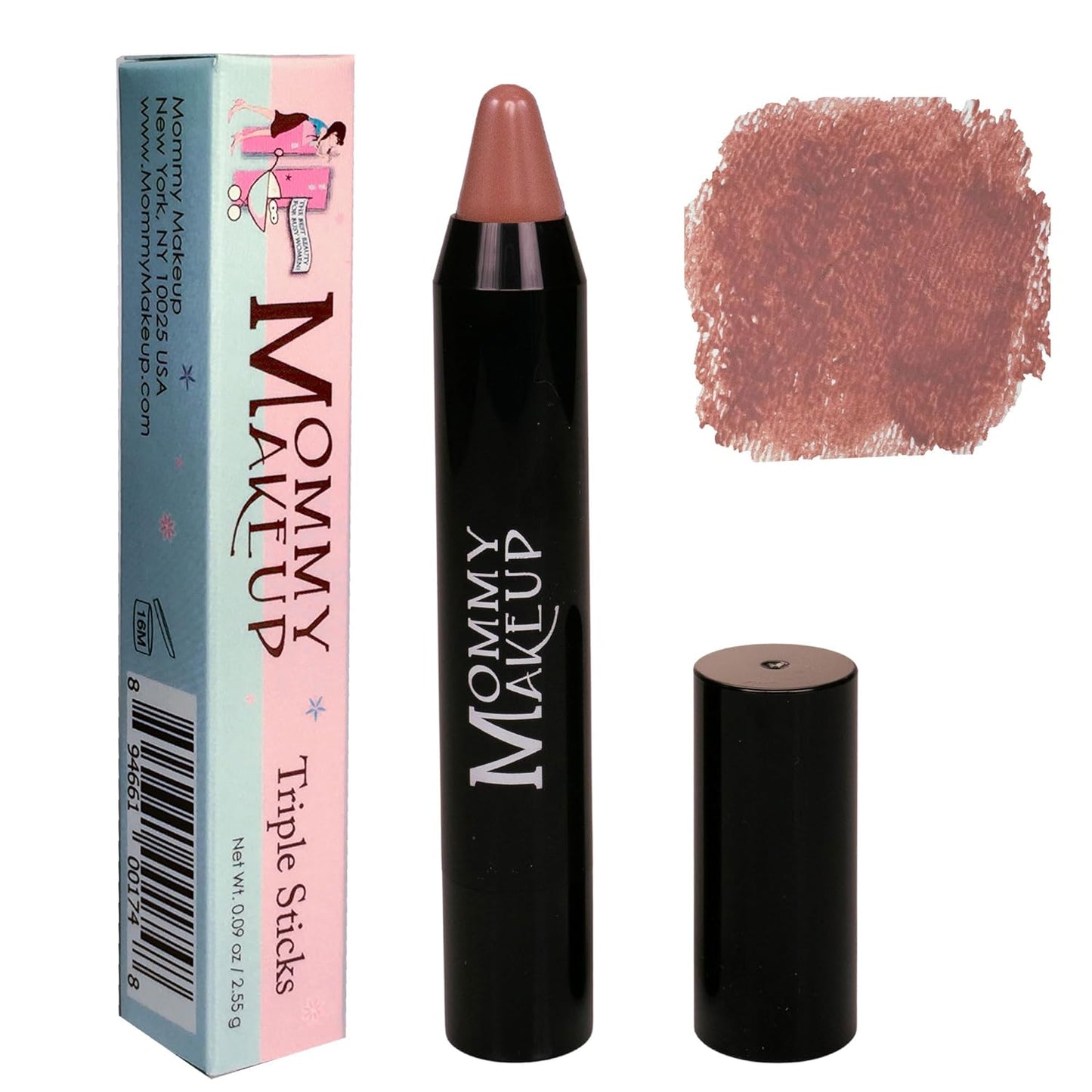 Mommy Makeup Triple Sticks Lipstick & Cream Blush in Bare Babe (A Natural Beige with A Hint of Warm Pink) - Soft & Creamy, Moisturizing Multistick For Lips & Cheeks with Medium Coverage