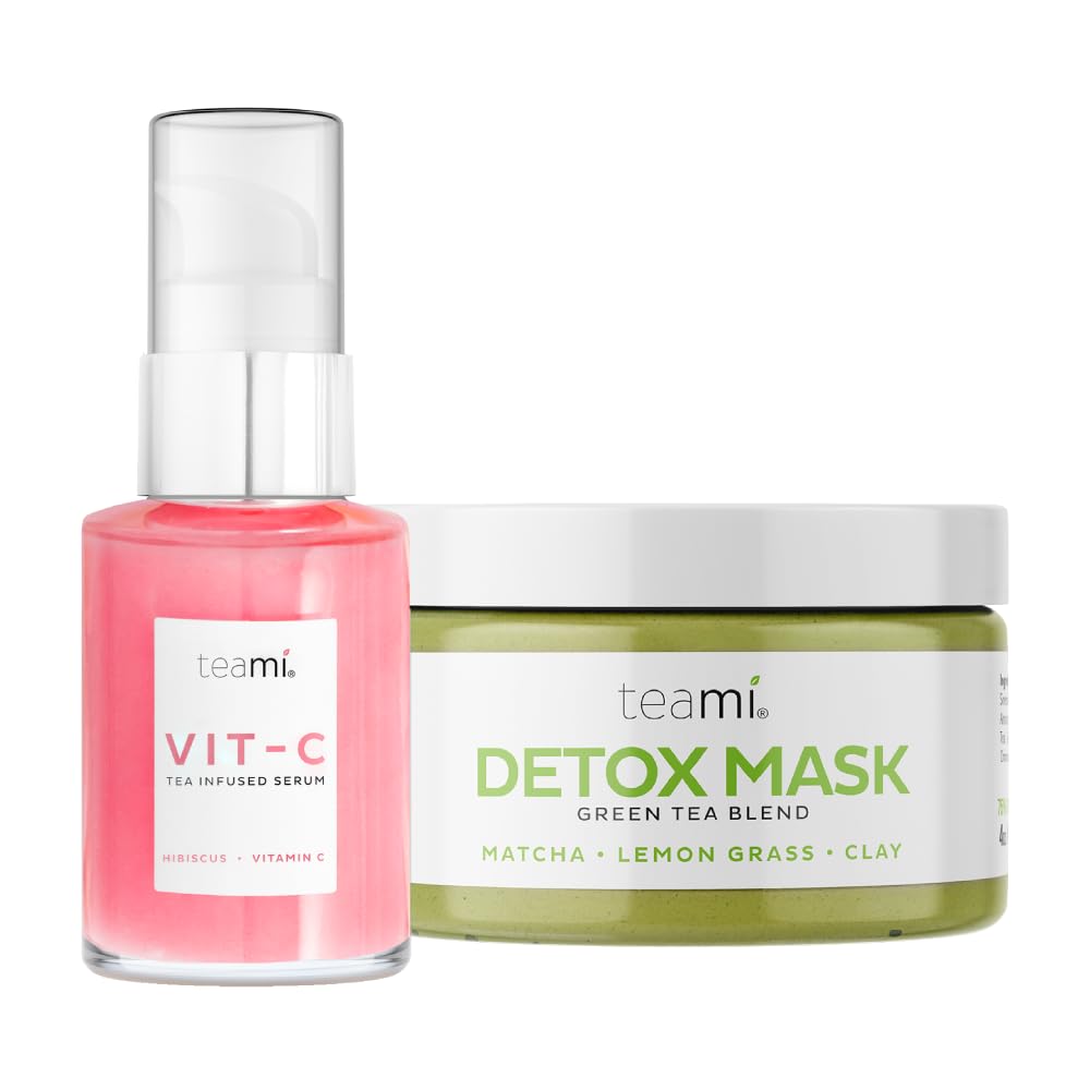 Teami Detox Face Mask and Vitamin C Serum - Deep cleansing & Brightening Skincare Duo - Face skincare for Anti-aging and Acne Care