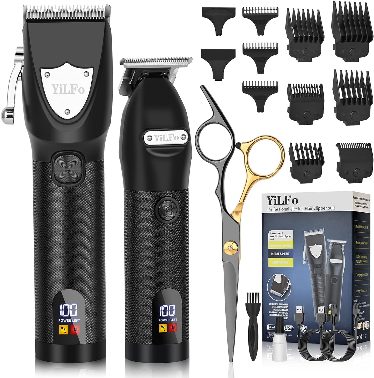 YiLFo Hair Clippers for Men Professional- Beard Hair Trimmer, Cordless Barber Clippers Kit, LED Display Hair Cutting Kit, T Liners Edgers Clippers and Trimmers Grooming Set, Shaving Kit for Mens Gift