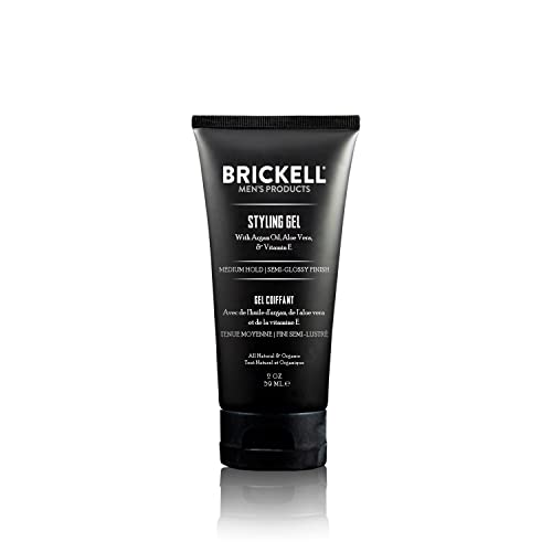 Brickell Men's Styling Hair Gel, Natural and Organic, All Day Hold for Glossy Style, 2 ounce, Naturally Scented (2 oz)