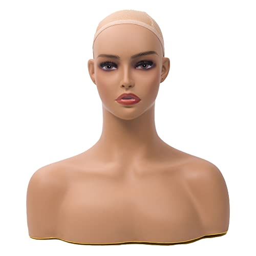JINGFA Mannequin Head with Shoulder Display Manikin Head Bust for Wigs,Makeup,Beauty Accessories