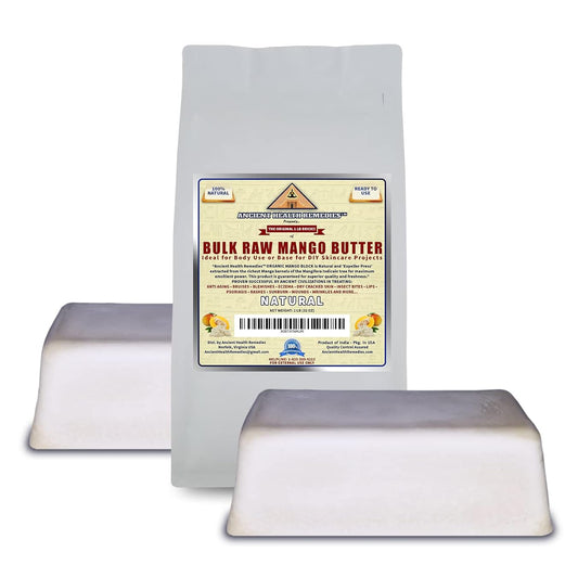 ANCIENT HEALTH REMEDIES Organic Unrefined Raw MANGO BUTTER JAR/BLOCKS Bulk, Light Mango Aroma, Non-Greasy Base for Beauty, Skin Moisturizing, DIY Base for Body Butter & Hand Creams (2 LB)