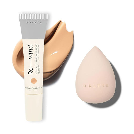 HALEYS Full-Coverage Concealer Set (Medium Dark-Neutral): Re-wind Blurring Full Coverage Concealer, Brighten, Reduce dark circles and fine lines, Longwear, Lightweight, Re-mix Makeup Sponge, Smooths