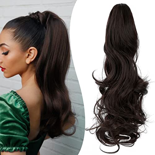 Mitrygreen Claw Clip Ponytail Extension 18" Clip in Wavy Ponytail Hair Extensions Long Pony Tails for Women Extensions Dark Brown Wave Hairpiece