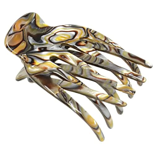 French Amie Bear Paw Small 2 ¾” Cellulose Acetate Handmade Non Slip Flexible Hair Claw Clip for Thin Hair Yoga Jaw Brill Beak Alligator Women Hair Accessories, Made in France (Onyx Silver Grey)