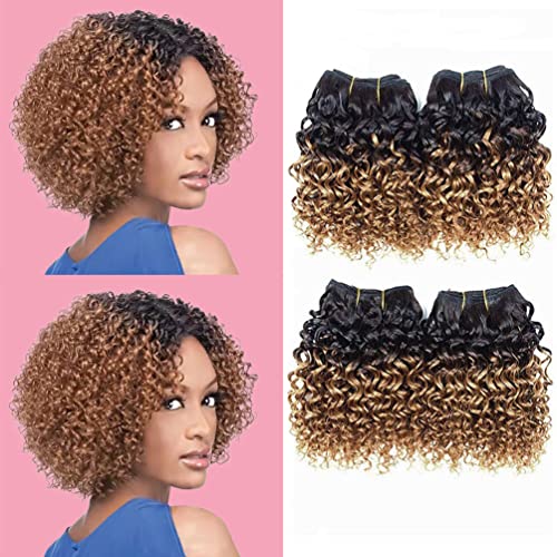 Kinky Curly Bundles Human Hair Curly Bundles 8 inches Curly Human hair Bundles 1B/30# Brazilian Virgin Human Hair 50 Gram/Bundle (8 8 8 8, 1B 30#)