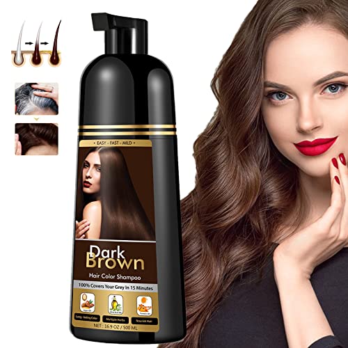 YOURTONE Hair Color Dye Shampoo Dark Brown for Gray Hair, Instant Natural Hair Dye Shampoo for Women & Man, 3-In-1 & Semi-Permanent, Herbal Ingredients & Ammonia-Free, Fast Acting and Long Lasting