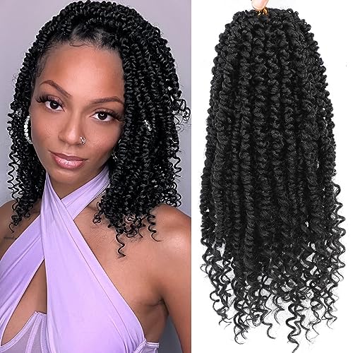 Passion Twist Crochet Hair,12 Inch 9 Packs Pretwisted Passion Twist Hair, Soft Pre Looped And Pre twist Crochet Hair For Women，Short Black Curly Crochet Braids(12",1B#)