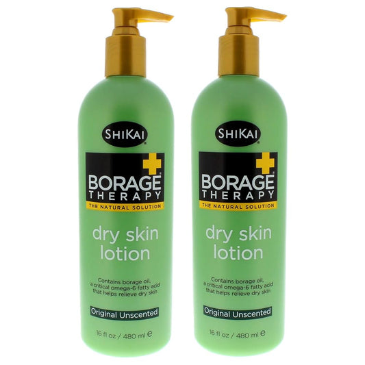 ShiKai Borage Therapy Dry Skin Lotion Moisturizer (16oz, Pack of 2) Unscented Skincare | Hydrating Lotion for Dry Hands & Body | with Oatmeal, Shea