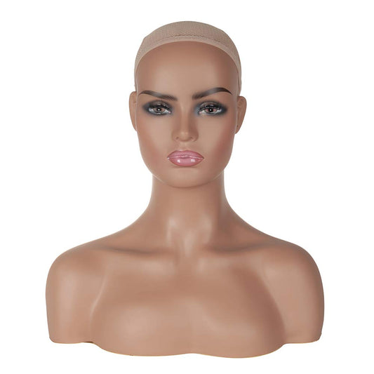 Realistic Female Mannequin Head with Shoulder Display Manikin Head Bust for Wigs,Makeup,Beauty Accessories Displaying