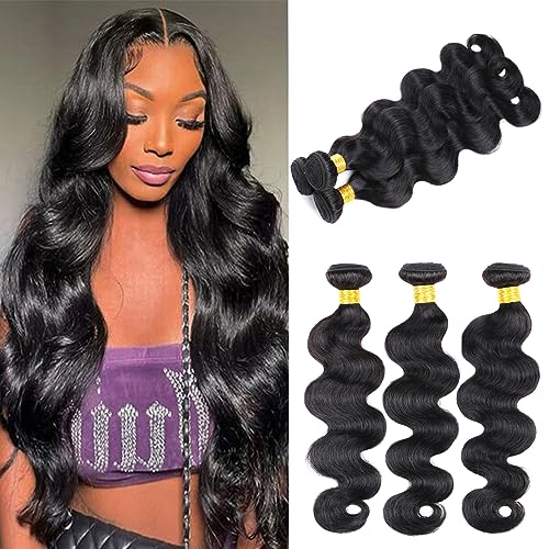 DaiMer 3 Bundles 16 18 18 Inch Brazilian Body Wave Human Hair Weave Double Weft 10A Unprocessed Virgin Brazilian Hair Extensions Body Wave Real 300g/package