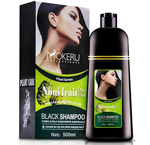 ORGANIC MOKERU NONI PLANT BLACK Professional Oil Hair Dye Color Shampoo 500 ML: Instant Fast Acting Long Lasting Hair Color Shampoo for Gray Hair Magic Hair Dye Shampoo Colors Hair in Minutes–Long Lasting